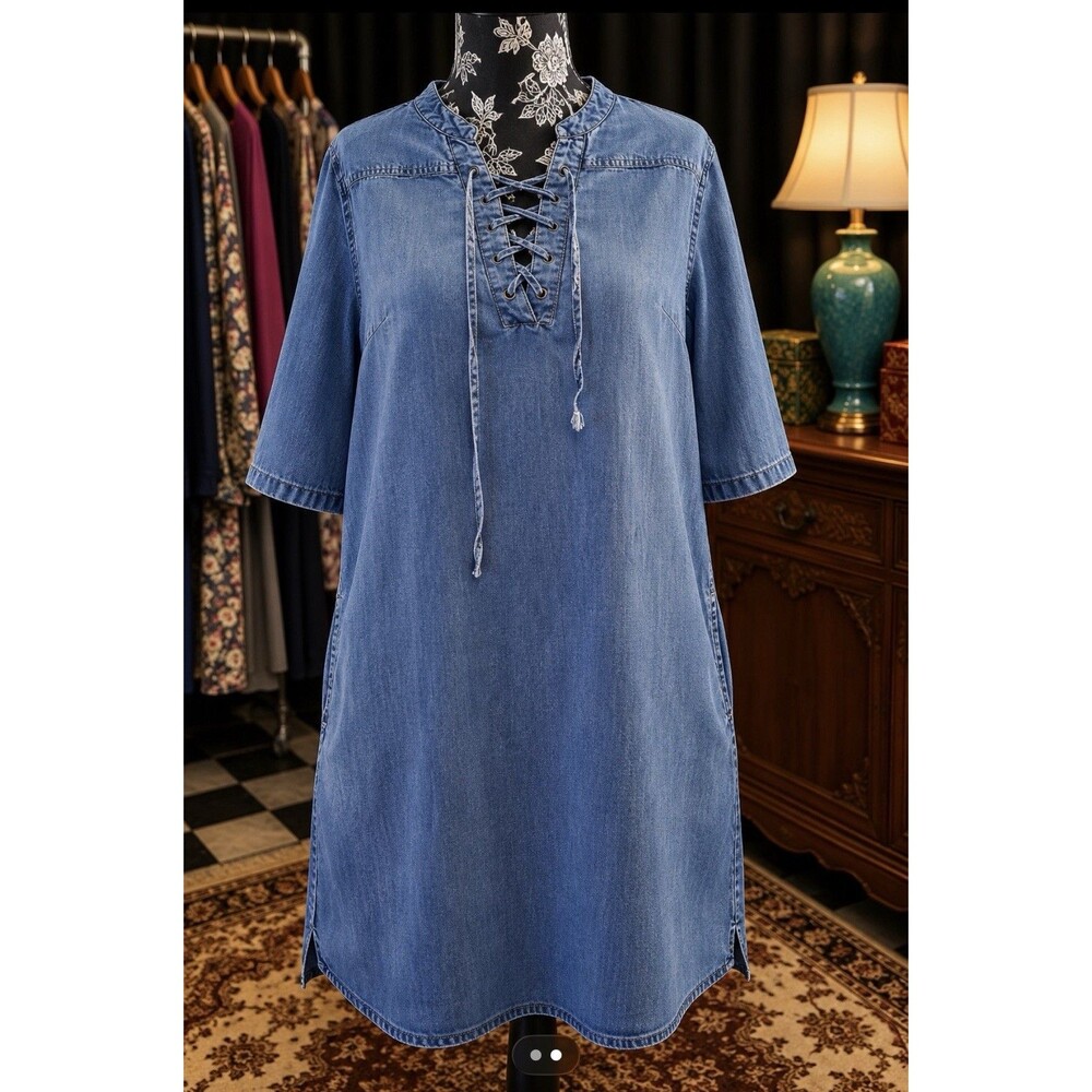 Philosophy Size Medium Women’s Lightweight Lace Up Denim Dress 38” Bust